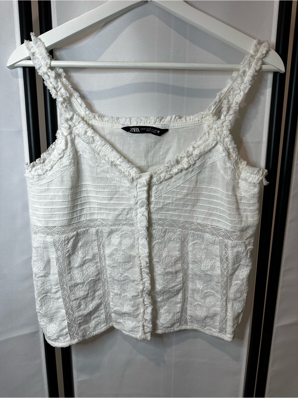 Zara White Embroidered Lace Boho Tank Top XS
